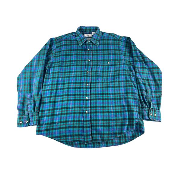 The Mens Store At Sears Shirt Mens Large Blue Vintage Flannel Button Up Plaid - Picture 1 of 10